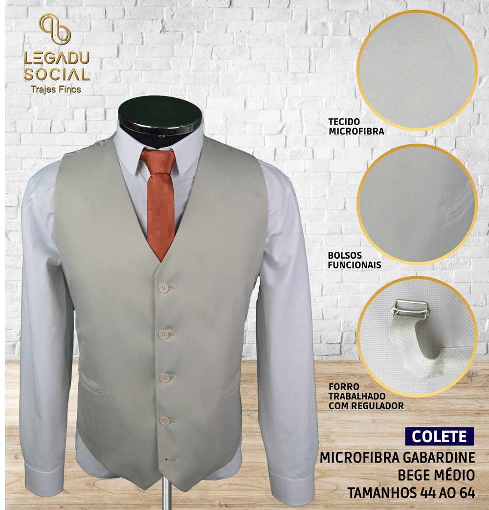 Colete Microfibra Gabardine Bege Médio