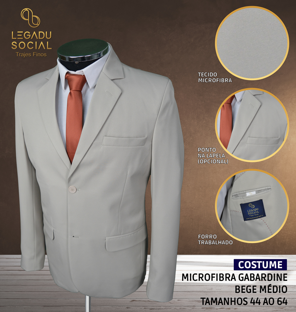 Costume Microfibra Gabardine Bege Médio