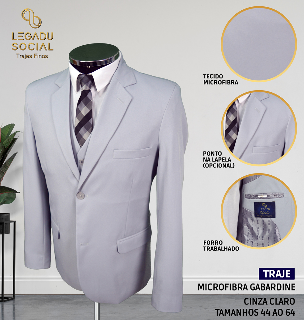 Traje Microfibra Gabardine Cinza Claro