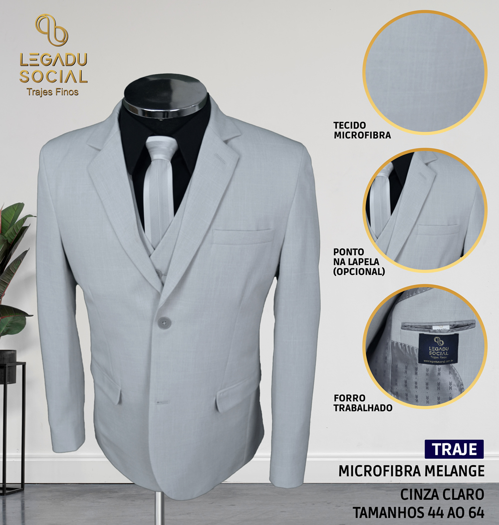 Traje Microfibra Melange Cinza Claro
